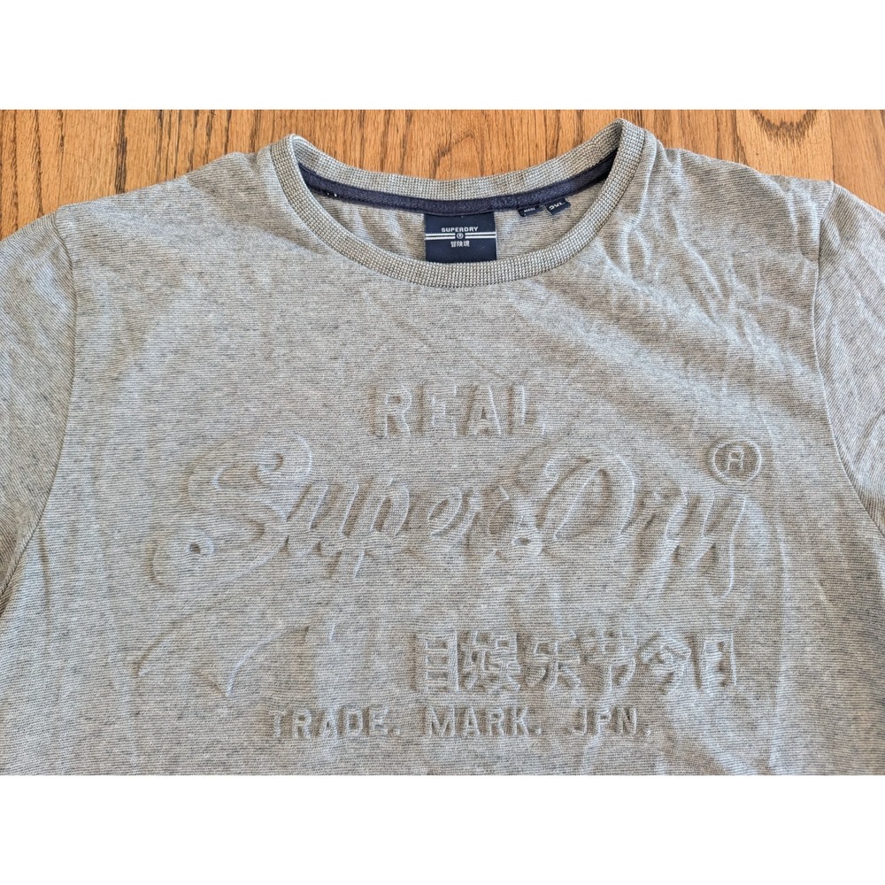 Superdry Men's 2XL Gray Tonal Embossed Raised Vintage Logo Graphic T-Shirt Slim